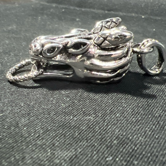 Heavy .925 Sterling Silver Gothic Dragon Head Necklace Pendant Biker Style 34.2g